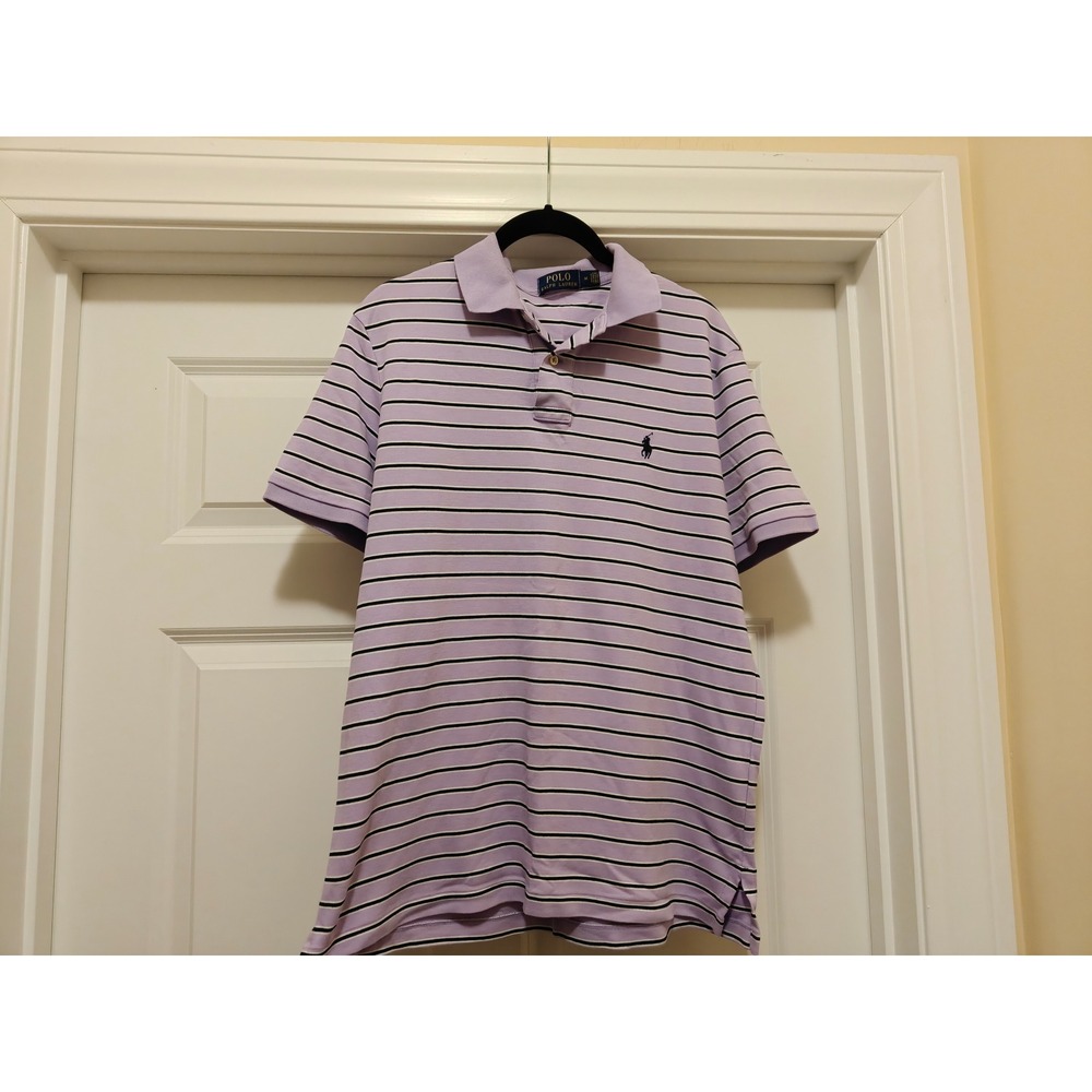 Polo Ralph Lauren Mens Medium Purple Striped Short Sleeve Polo Shirt RN41381